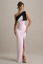 Kiri | Pink & Black One-Shoulder Bow Maxi Dress