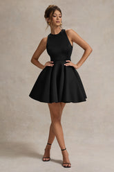 Waverly | Black Racer-Neck Sleeveless Skater Mini Dress