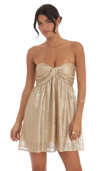 Sequin Babydoll Dress in Gold