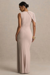 Brenda | Champagne Maxi Dress With Mesh Cape And Sash