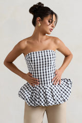 Roll With It | Black & White Gingham Bandeau Ruffle Top