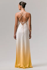 Lucie | Yellow Ombre Satin Cowl-Neck Maxi Dress