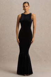 Pippa | Black Velvet Crew-Neck Mermaid Maxi Dress