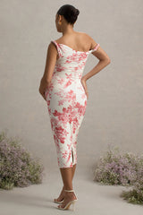 Salome | Pink Floral Print Twisted Asymmetric Maternity Midi Dress