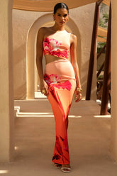 Freya | Pink Ombre Floral Print Asymmetric-Neck Maxi Dress With Body Cut-Outs