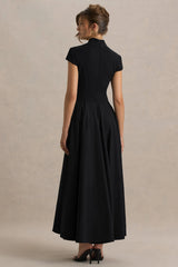 Scarlett | Black Asymmetric-Neck Maxi Dress