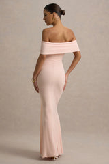 Delma | Pink Bardot Maxi Dress With Drape Detail