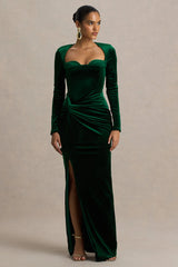 Fay | Bottle Green Velvet Corset Style Knot Maxi Dress
