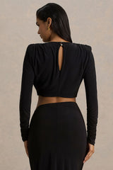 Fluxy | Black Long-Sleeved Crop-Top With Ruched Detailing