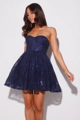 Soirée Star Strapless Sequin Mini Dress Navy
