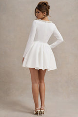 Wilder | White Square-Neck Long-Sleeve Skater Mini Dress