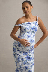 Lita | Blue Floral Print Twisted Asymmetric Maternity Maxi Dress