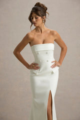 Lucia | Cream Bandeau Tailored Maxi Dress With Split