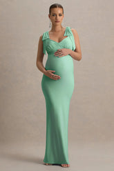 Sheen | Light Green Sweetheart Bow Strap Maternity Maxi Dress