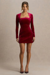 Irresistible | Burgundy Velvet Square-Neck Mini Dress