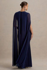Currant | Navy High-Neck Maternity Maxi Dress With Cape