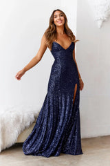 DEAR EMILIA Shimmer Lake Maxi Dress Navy Sequins