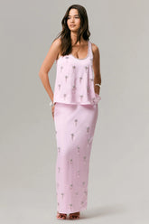 Lena | Pink Satin Embellished Maxi Skirt
