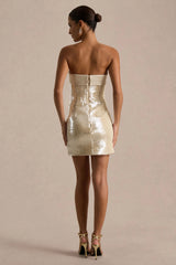 Casandra | Champagne Sequin Bandeau Mini Dress With Satin Trim