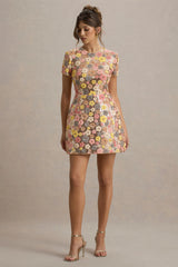 Eira | Pastel Floral Print Sequin Mini Dress