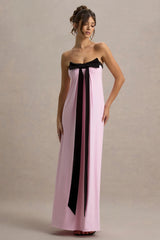 Mckenna | Pink Strapless Maxi Dress With Black Bow