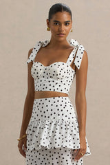 Lumen | White Polka Dot Corset Sweetheart Top With Bow Straps