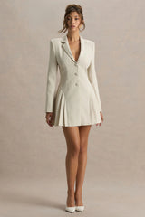 Blossoming | Nude Plunge-Neck Tailored Mini Dress With Pleating