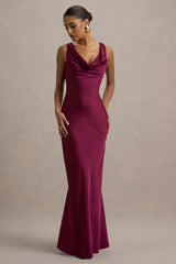 Alesso | Burgundy Satin Cowl-Neck Maxi Dress