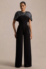 Eloriana | Black Hand-Embellished High-Neck Jumpsuit