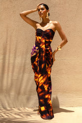Nyra | Smoke Print Sweetheart Ruched Maxi Dress