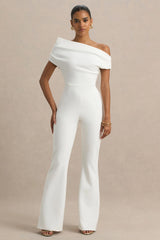 Alexandra | White Asymmetric Draped Jumpsuit