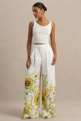 Louise | Sunflower Print Wide-Leg Trousers