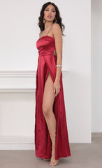 Satin Maxi Dress in Red