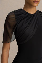 Brenda | Black Maxi Dress Mesh Cape And Sash