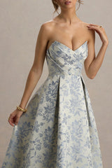 One Wish | Light Blue Jacquard Sweetheart Midi Dress