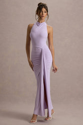 Sunflower | Lilac Ruched High-Neck Split Maxi Dress
