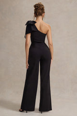 Orilla | Black One-Shoulder Wide-Leg Jumpsuit With Bow