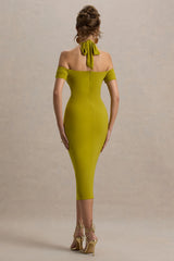 Selvina | Green Cut-Out Halter-Neck Midi Dress