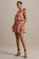 Bathe | Zebra Print Satin Asymmetric Playsuit