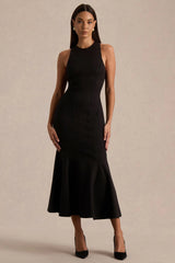 Sally | Black Crew-Neck Midi Dress With Drop Waist And Pleated Detailing