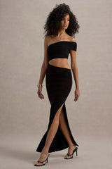Milos | Black One-Shoulder Cut-Out Maxi Dress With Split