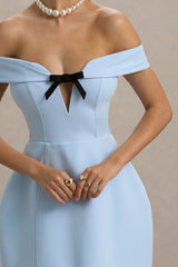 Lavender | Powder Blue Sweetheart Mini Dress With Bow Detail