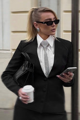 Rosalina | Black Extreme-Plunge Neck Tailored Blazer