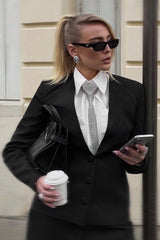 Rosalina | Black Extreme-Plunge Neck Tailored Blazer