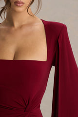 Claretta | Berry Square Neck Twisted Maxi Dress With Cape Sleeves