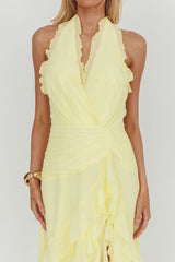 Enticing Halterneck Frill Maxi Dress Yellow