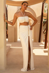 Coastline | White Ruched Maxi Skirt With Split
