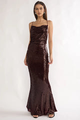 She's The Star Open Tied Back Maxi Dress Sequin Wine