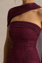 Secret | Burgundy Bandeau Lace Midi Dress With Scarf Detail