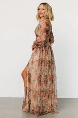 Desiree Tulle Maxi Dress | Taupe Floral